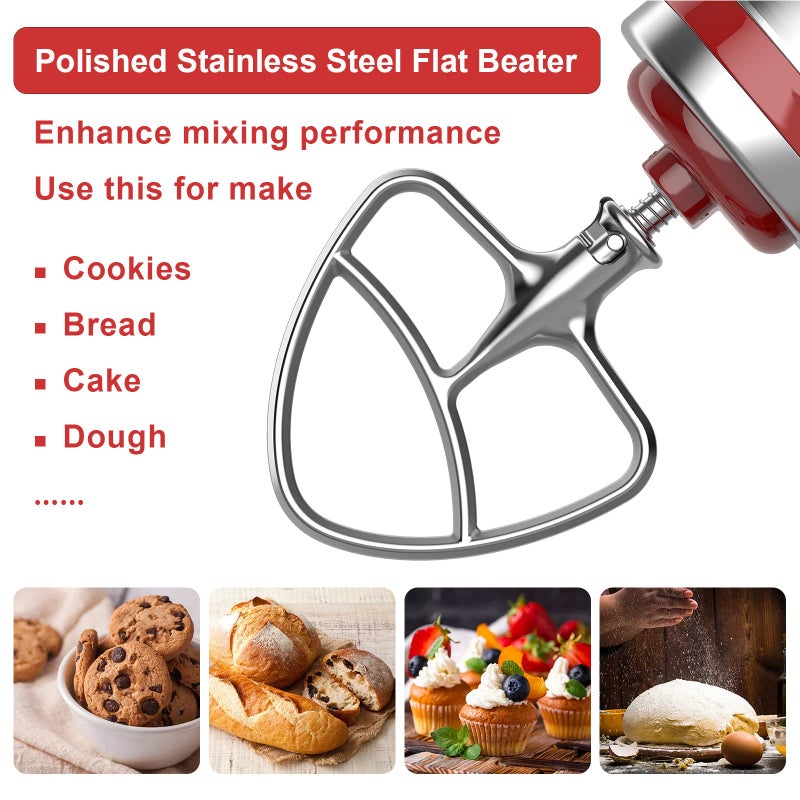 HOZODO Stainless Steel Beaters for KitchenAid Stand Mixer, 4.5-5Qt Tilt-Head Paddle Attachment for Kitchenaid Mixer, Polished Flat Beater for KitchenAid-Dishwasher Safe by HOZODO - Image 3